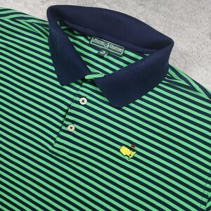 Masters Collection Polo Shirt Mens XL Green Navy Stripe Masters Golf Pima Cotton